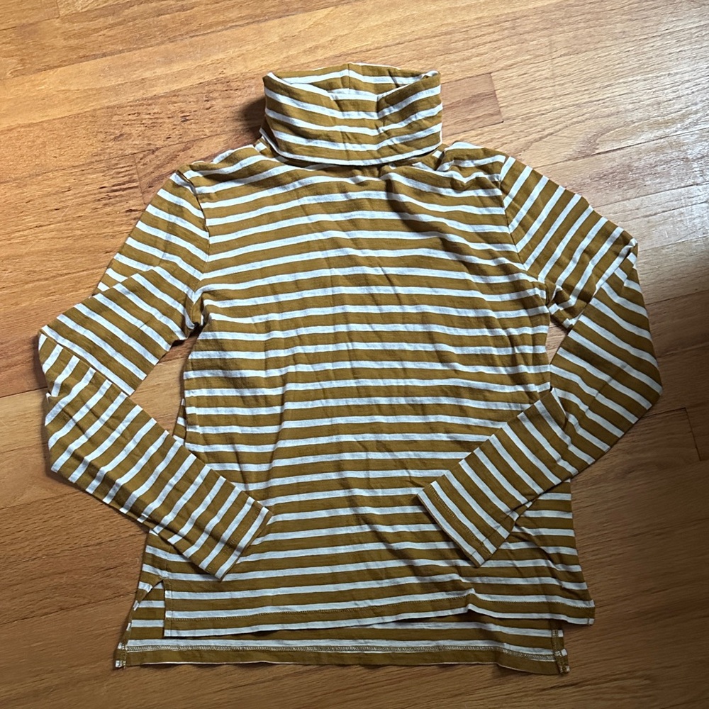 Madewell Striped Mustard Yellow and White Turtleneck
